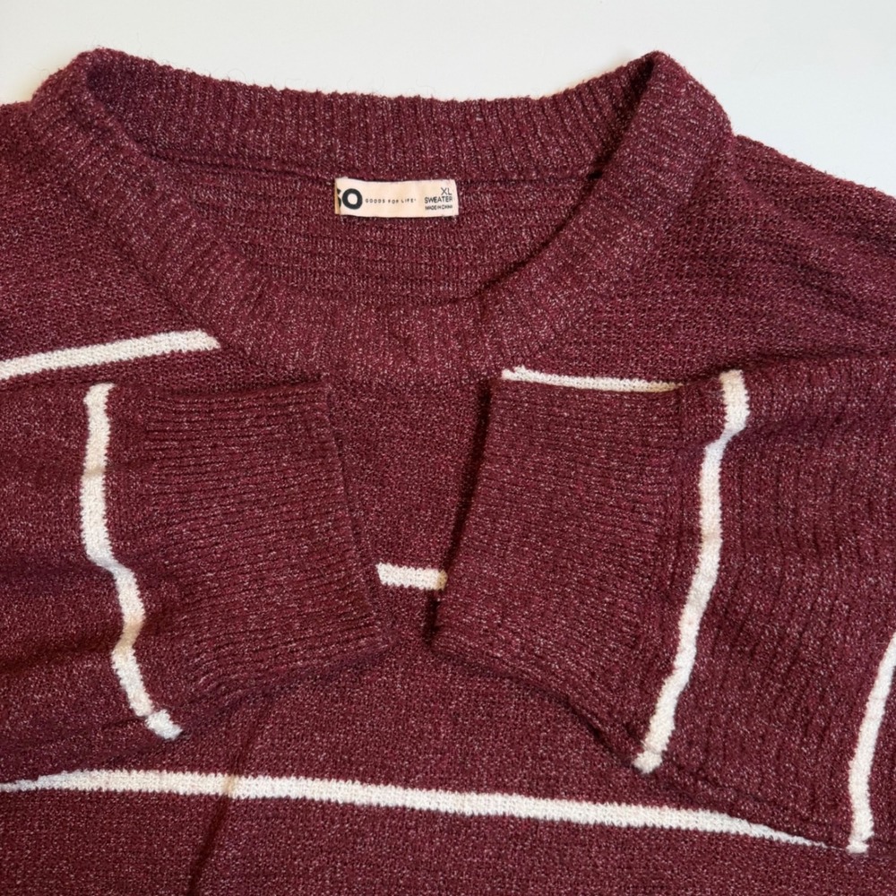 SO Women XL Burgundy White Striped Lace Up Side Pullover Sweater Marled Knit‎